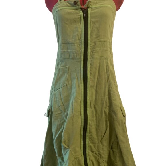IGUANE CREATION - Bohemian Green linen midi dress transformable  - Size 2 - Picture 7 of 8